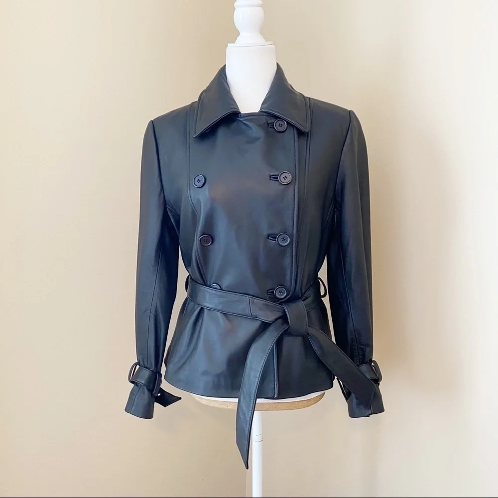 Tibor Leathers Double Breasted Belted Jacket - S